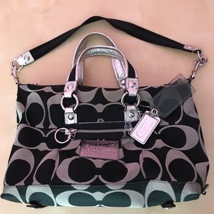 Black and silver poppy Coach bag